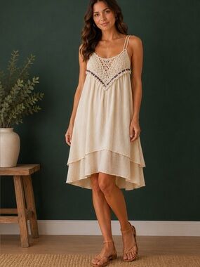 Freeway brand butter yellow/cream double-lined mini babydoll dress